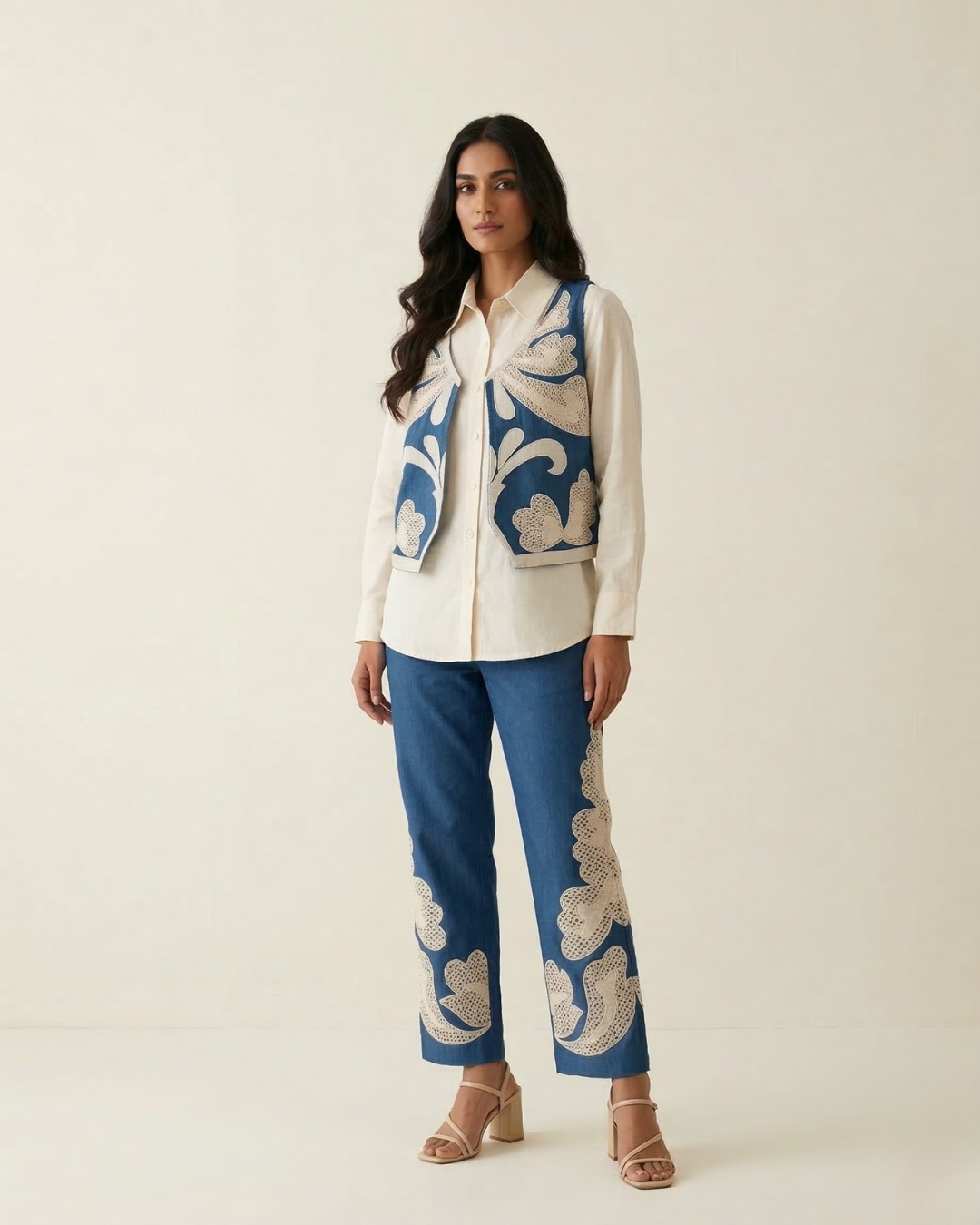 Indigo Bloom Vest Set