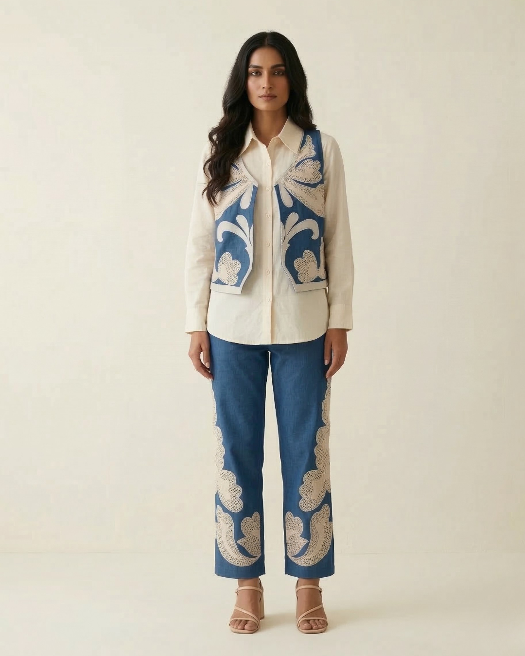 Indigo Bloom Vest Set