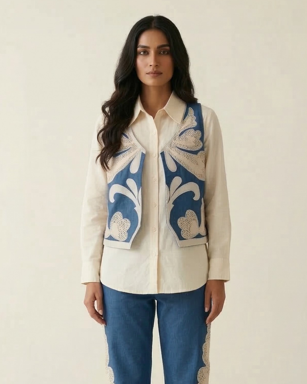 Indigo Bloom Vest Set
